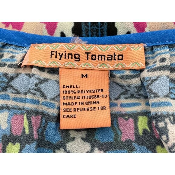 Flying Tomato Colorful Boho Print Semi Sheer Jewel Tone Cold Shoulder Top M - Picture 5 of 7